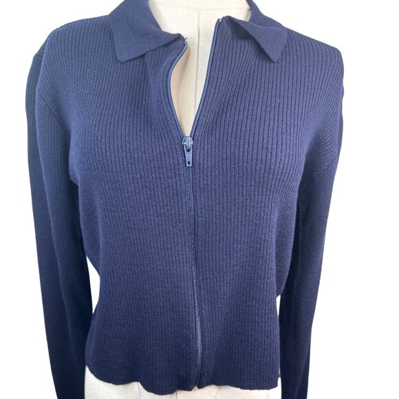 Banana Republic Navy Blue Medium Merino Wool Zip Collar Sweater Jacket - Picture 1 of 11